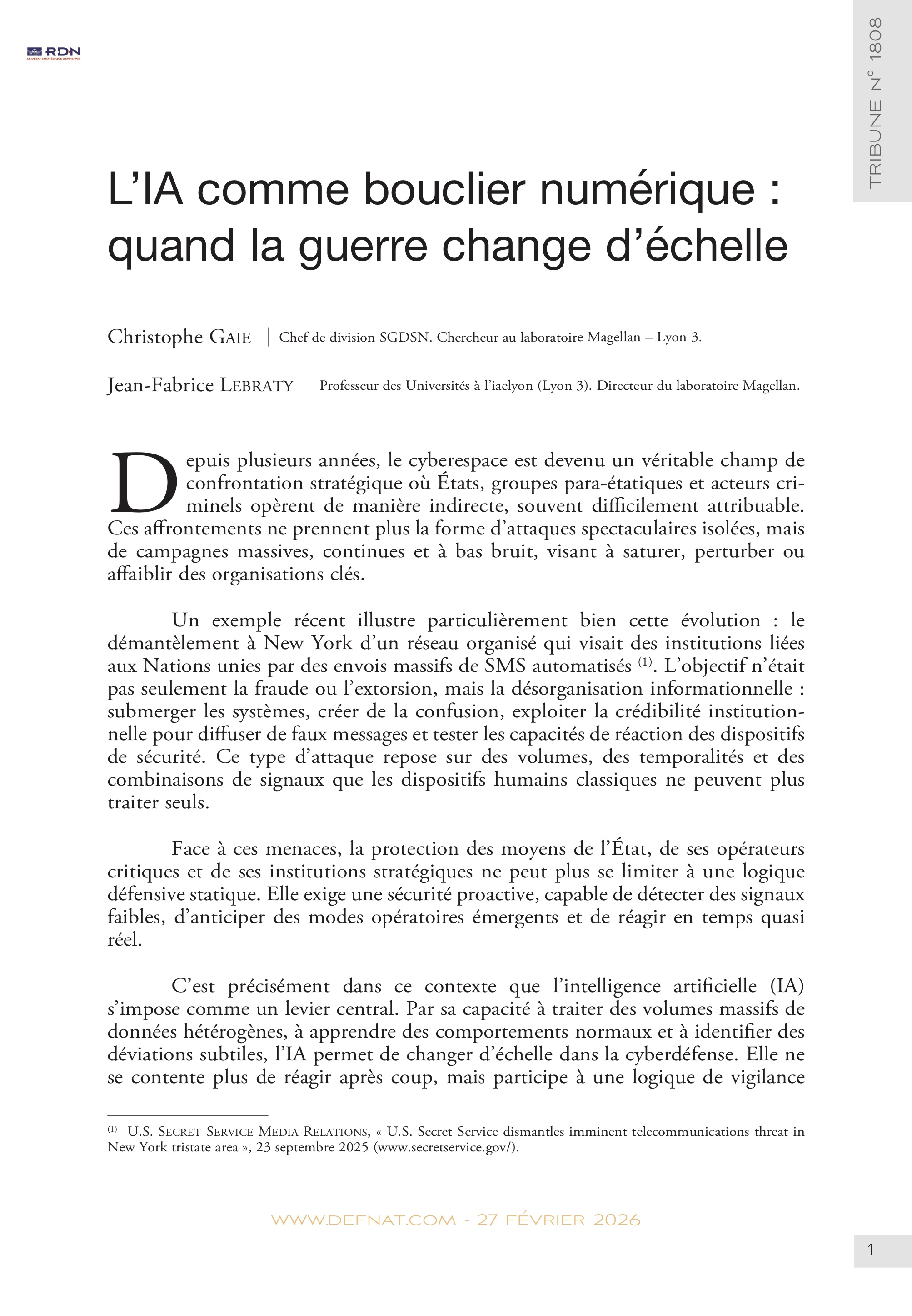L&rsquo;IA comme&nbsp;bouclier&nbsp;num&eacute;rique&nbsp;: quand la&nbsp;guerre change&nbsp;d&rsquo;&eacute;chelle (T&nbsp;1808)
